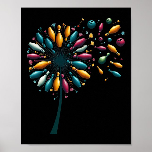 Poster Retro Dandelion Bowling Pins Bowler Bowling Player (Frente)