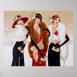Poster retro das senhoras do Natal do art deco do