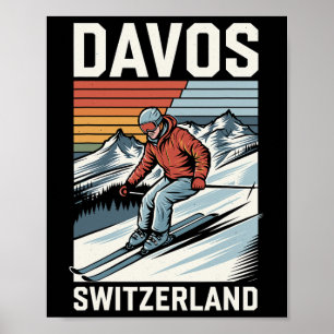 Poster Retro Davos Suiça Ski Resort