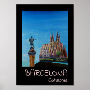 Poster retro de Barcelona Catalonia Sagrada