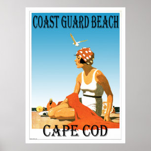 Poster retro de Cape Cod da praia da guarda