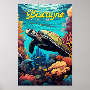 Poster Retrô de Ilustração de Tartaruga do Parque Naciona