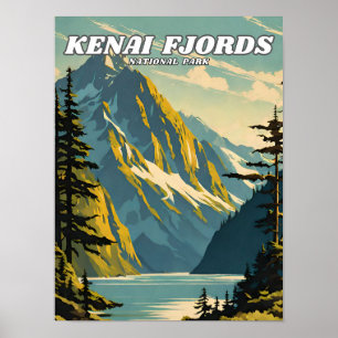 Poster Retro de ilustração do Parque Nacional Kenai Fjord