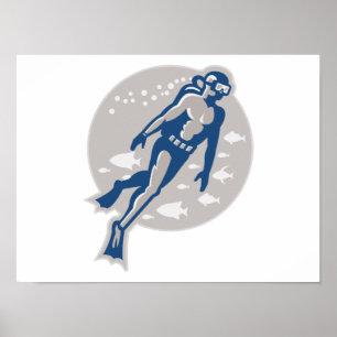 Pôster Retro de mergulho de mergulho de mergulho em mergu