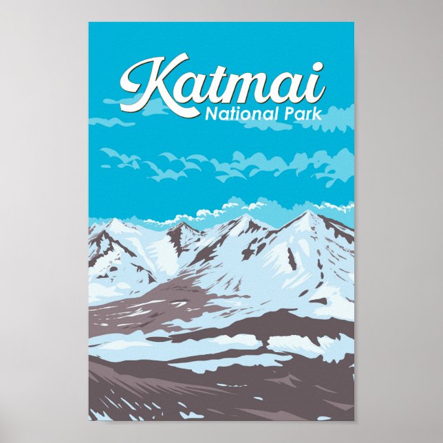 Poster Retro de Viagem de Arte do Parque Nacional Katmai (Frente)