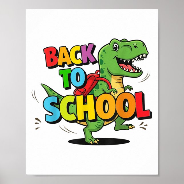 Poster Retro De Volta À Escola Engraçado Dinossauro Carto (Frente)