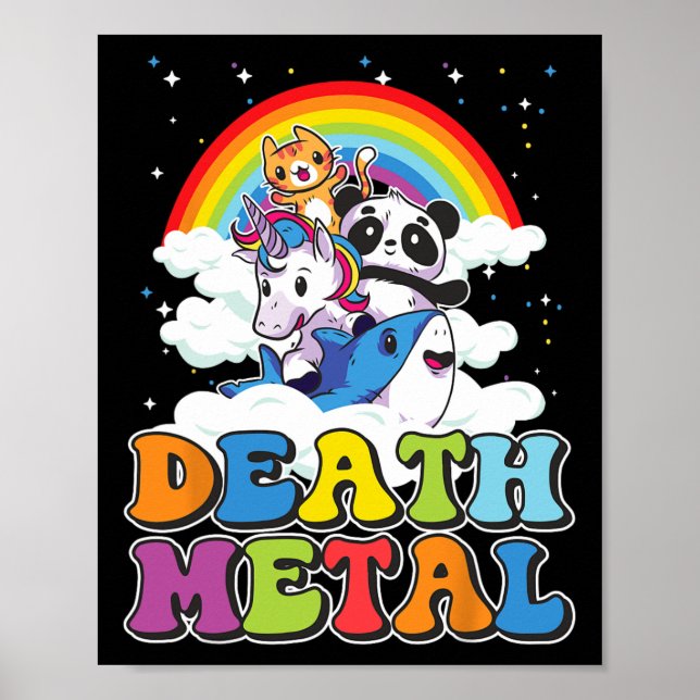 Poster Retro Death Metal Gato Arco-Íris Unicórnio Engraça (Frente)