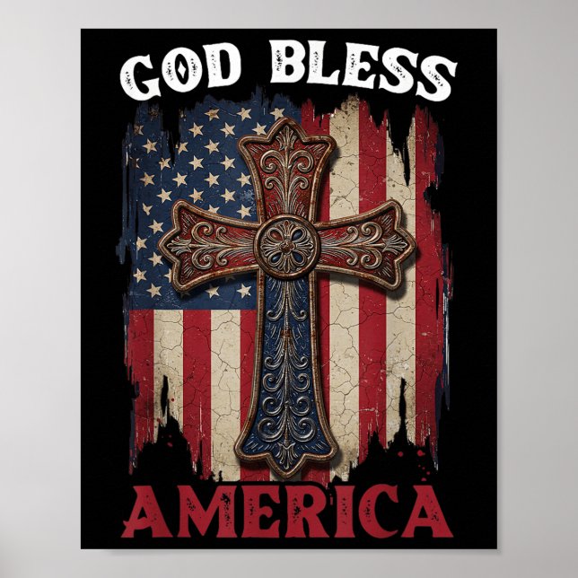 Poster Retro Deus Abençoe a Bandeira Patriótica Americana (Frente)