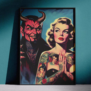 Pôster Retro Diabólico Tatuado Pin-up