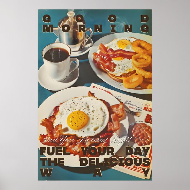 Poster Retro Diner Breakfast Art Print Bacon, Eggs (Frente)