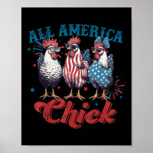Poster Retro Divertida Garota Americana Patriota 4 De Jul