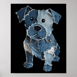 Poster Retro Divertido Remendo de Denim Animal Cachorro I