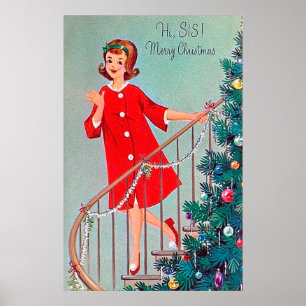 Poster retro do feriado da irmã do natal vintage