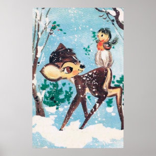 Poster retro do feriado dos cervos do natal