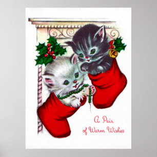 Poster retro do feriado dos gatinhos do natal