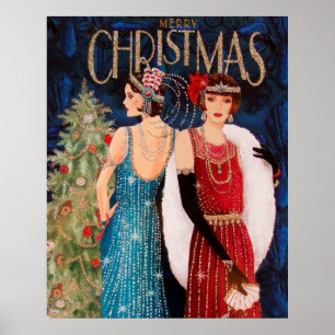 Poster retro do Natal das senhoras do deco da AR