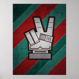 Poster retro do sinal da mão da paz do Grunge