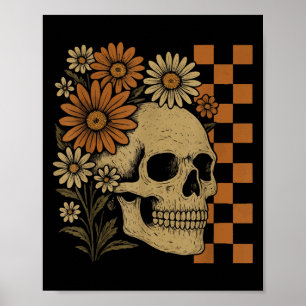 Poster Retro Esqueleto Floral Funny Skull Halloween