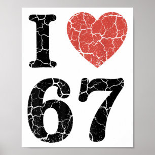 Poster Retro Eu Amo 67 Coração Número 67 Funny Meme Seis