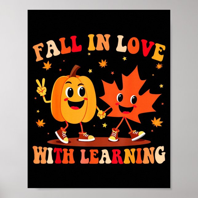 Poster Retro Fall In Love With Learning Autumn Pumpkin Te (Frente)