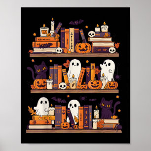 Poster Retro Fantasmas Lendo Livro de Halloween Spoo