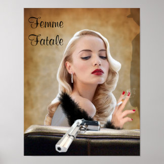 Pôster Retro Femme Fatale Diva - Fumante e Armas