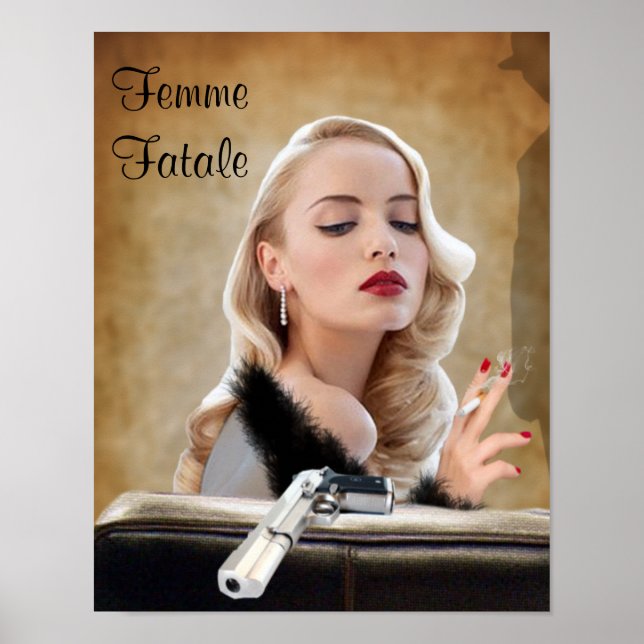Pôster Retro Femme Fatale Diva - Fumante e Armas (Frente)