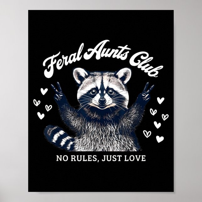 Poster Retro Feral Aunts Club Raccoon Auntie Pregnancy An (Frente)