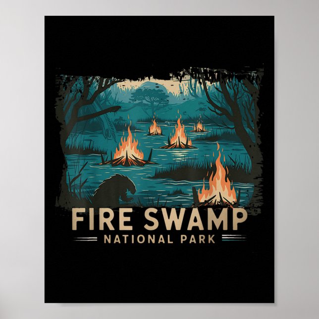 Poster Retro Fire Swamp National Park Camping Mouking (Frente)