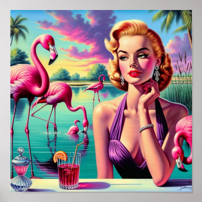 Poster Retro Flamingo Pin-Up (Frente)