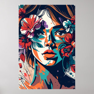 Poster RETRO FLORAL DREAMY GIRL power