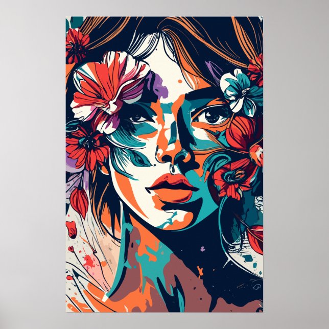 Poster RETRO FLORAL DREAMY GIRL power (Frente)