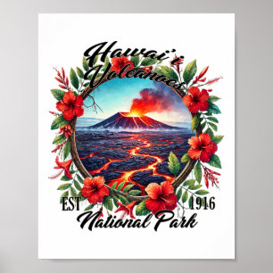 Poster Retro Floral Parque Nacional dos Vulcões do Havaí
