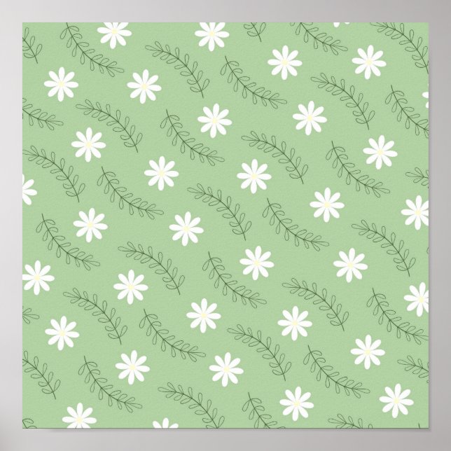 Poster Retro Floral Verde Sage Whimsical, Cheio (Frente)