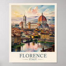 Poster Retro Florence Duomo Cathedral Skyline Watercolor
