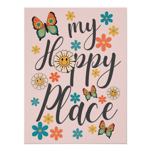 Pôster Retro Flowers Butterfly Wall Poster Art  (Frente)