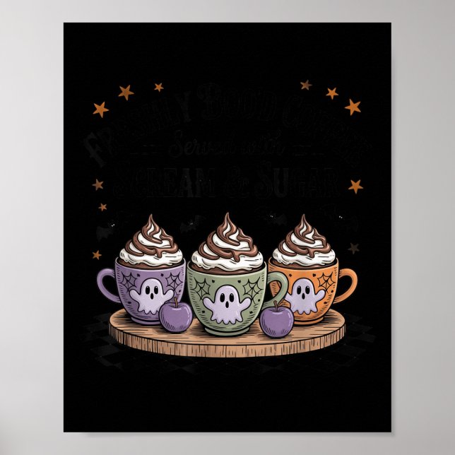 Poster Retro Freshly Boo'd Coffee Lovers Boujee Ghost Hal (Frente)