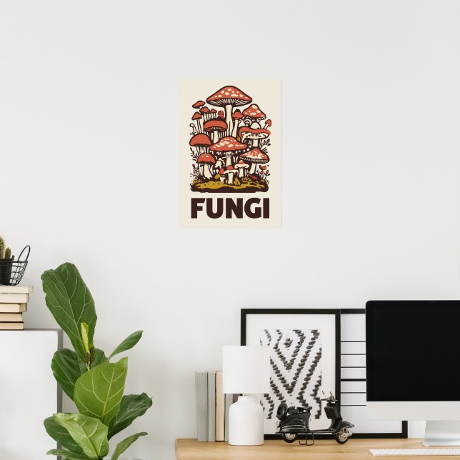 Poster Retro Fungi Mushroom Cluster Vintage Botânico (Escritório em casa)