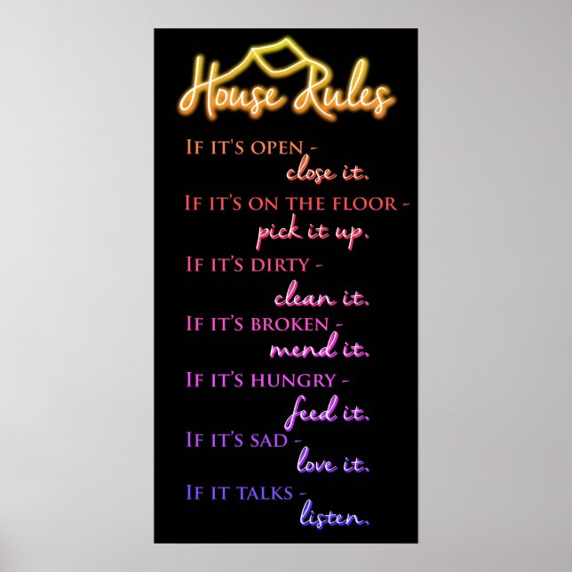 Poster Retro Funky Rainbow Cores House Regras de gentilez (Frente)