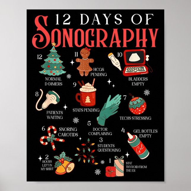 Poster Retro Funny 12 Days Of Sonography Ultrasound Tech  (Frente)