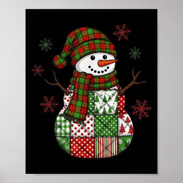 Poster Retro Funny Christmas Patchwork Snowman Xmas Holid (Frente)