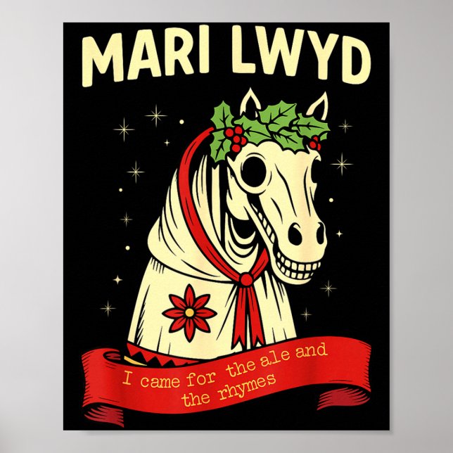 Poster Retro Funny Folklore Skeleton Horse Mari Lwyd Yule (Frente)