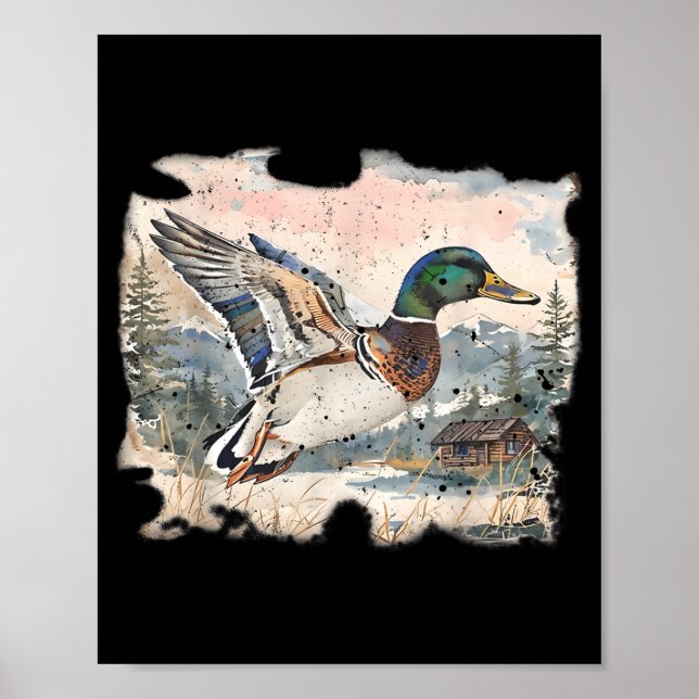 Poster Retro Funny Mallard Duck Waterfowl Hunting Cozy Se (Frente)
