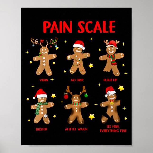 Poster Retro Funny Pain Scale Gingerbread Nurse Christmas (Frente)