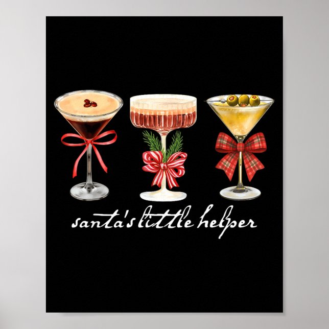Poster Retro Funny Santa's Little Helper Martini Merry Ch (Frente)