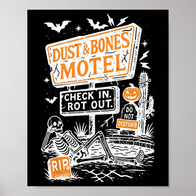 Poster Retro Funny Skeleton Dust E Bones Motel Spooky H (Frente)