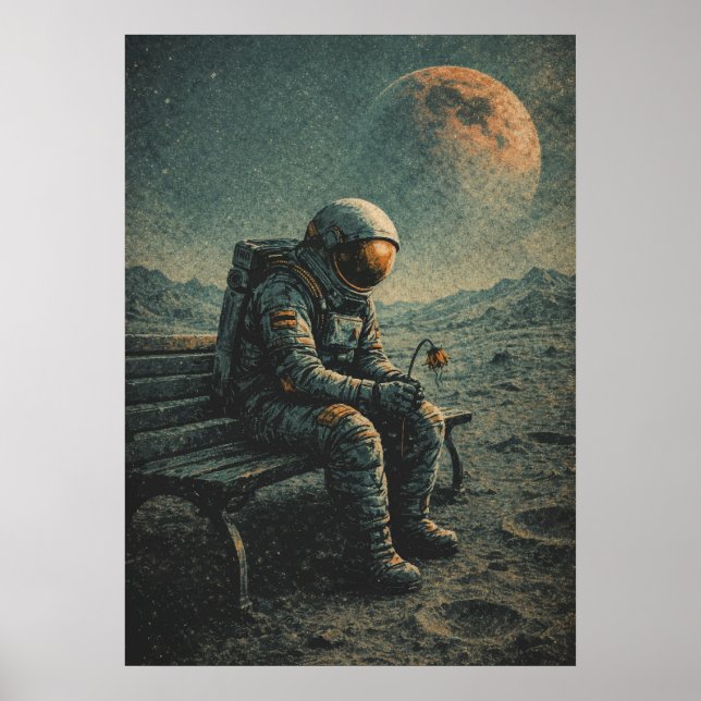 Poster Retro-Future Astronaut, Sci-Fi Space Abstract Art (Frente)