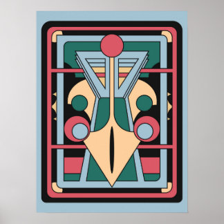 Poster Retro Futurist Art Deco Geometric Peacock