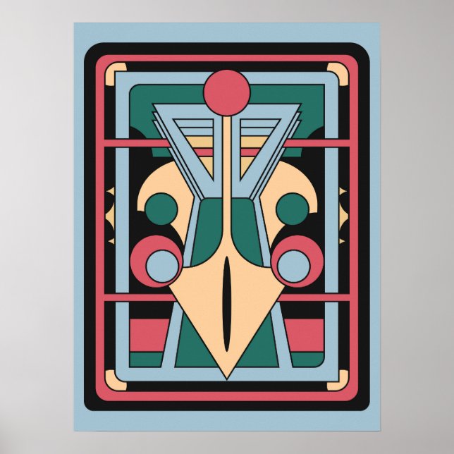Poster Retro Futurist Art Deco Geometric Peacock (Frente)