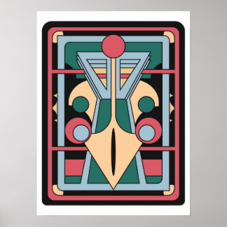 Poster Retro Futurist Art Deco Geometric Peacock